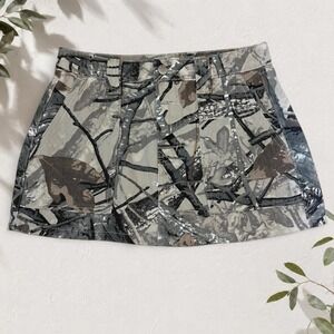 Refrain Los Angeles Y2K Camo Mini Skirt Black Gray Camouflage Size 1/25